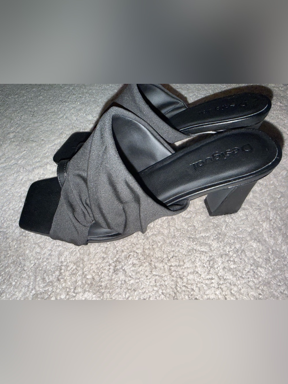 Desigual Black Ruched Open-Toe Slide Heels